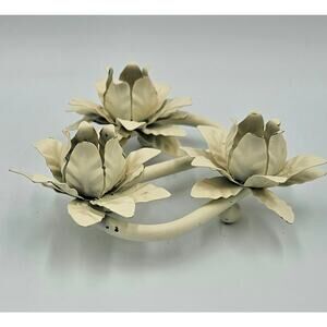 Vintage Lotus Flower Candle Holder, Hollywood Regency Tole Metal Floral 3 Light